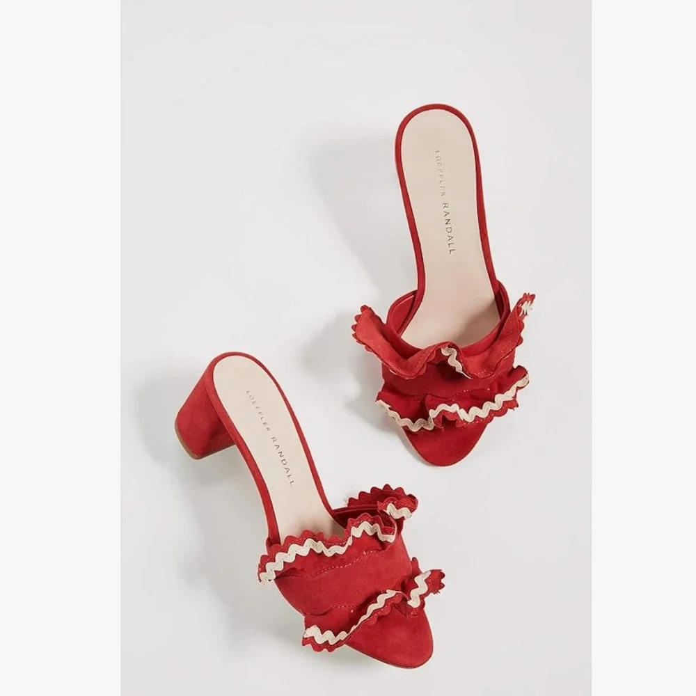 Loeffler Randall Red Ruffle Slide Sandals - Picture 3 of 10